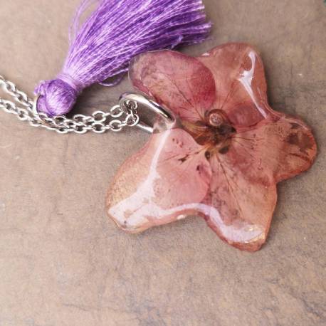 Necklace with real fuchsia flower